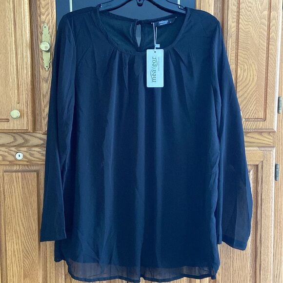 Meaneor Black Lightweight Long Sheer Sleeve Blouse new with tag - Picture 3 of 5